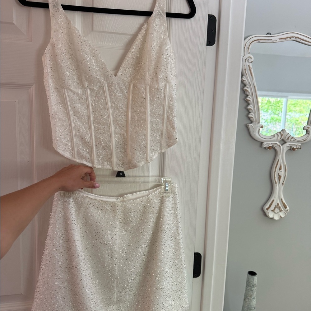 Elegant White Sequin Two-Piece Set